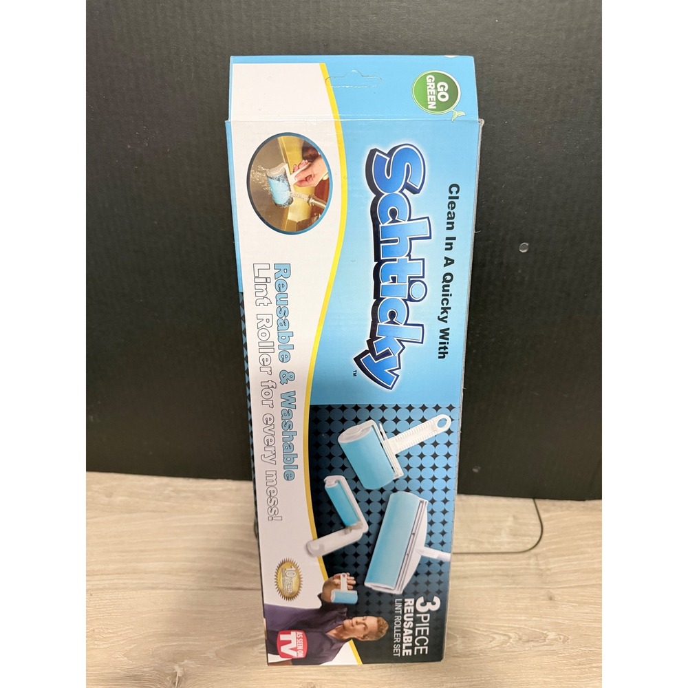 Schticky 3 Piece Reusable Washable Lint Roller Set As Seen On TV Blue White New‎